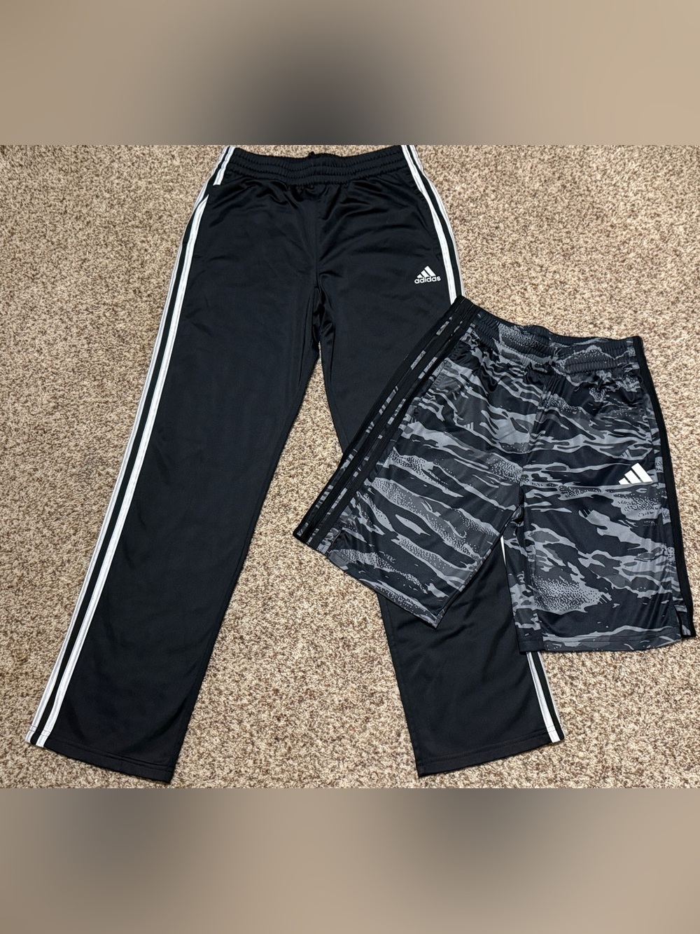 adidas Black Track Pants with Camo Shorts Bundle Boys Large